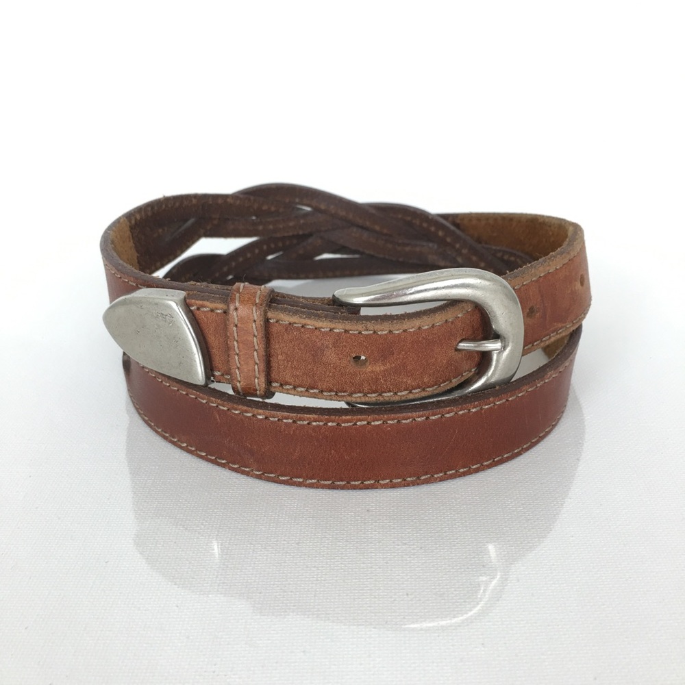 Genuine Leather Braided Belt Thin Brown Preppy Minimalist Western